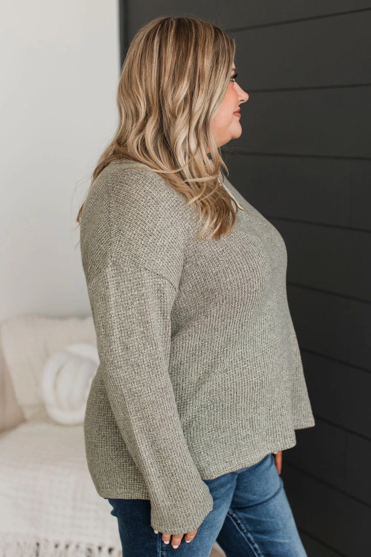 Best Outcome Two-Tone Knit Top- Olive