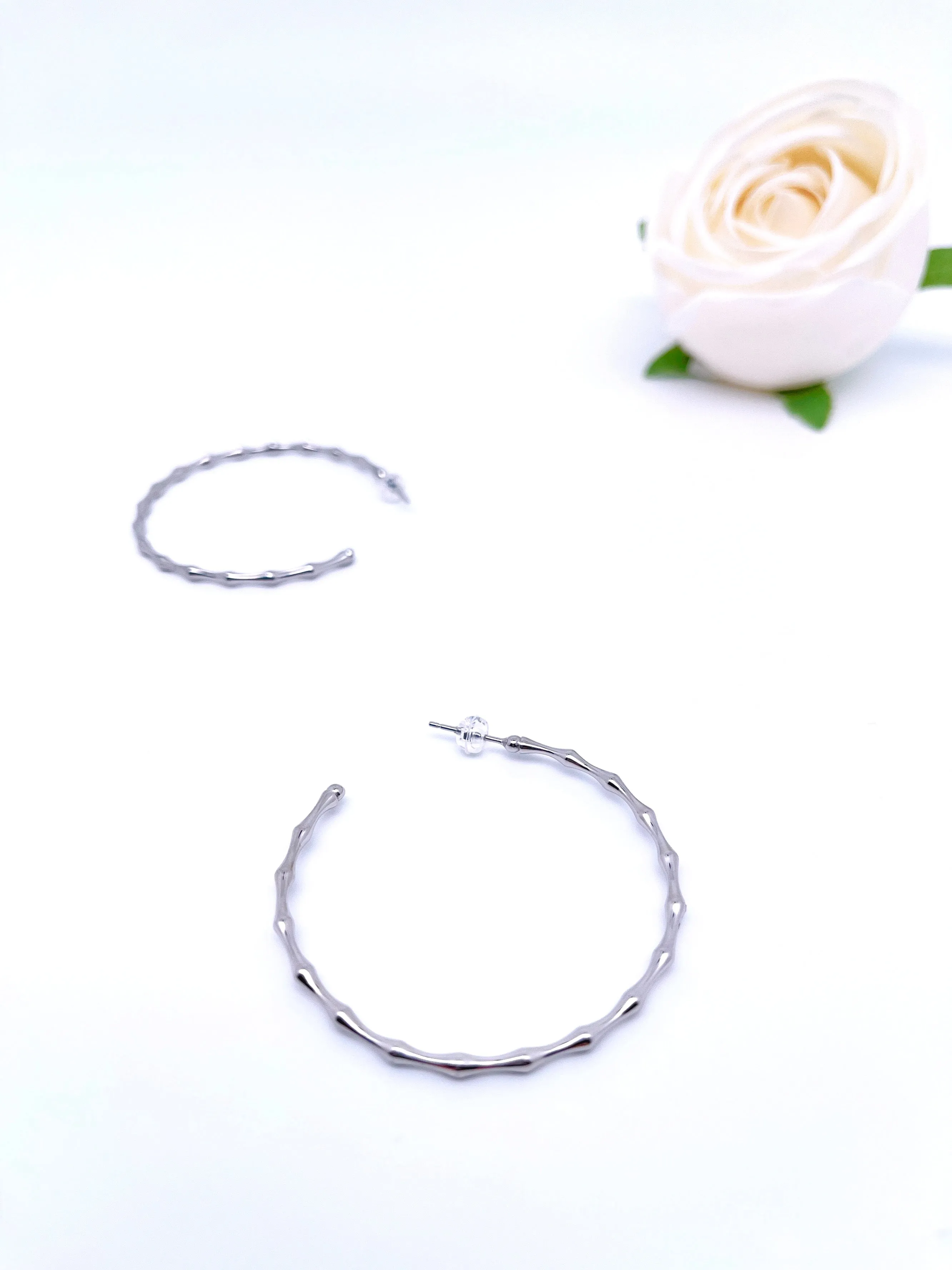 Big O Hoop Bamboo Earrings in Sterling Silver