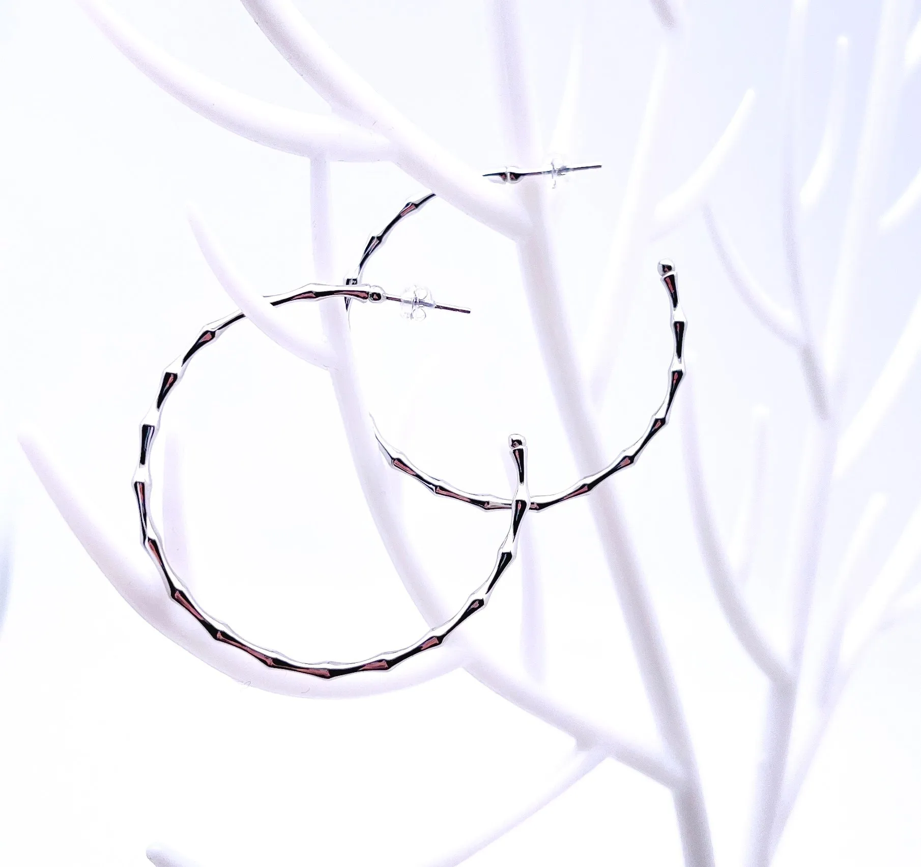 Big O Hoop Bamboo Earrings in Sterling Silver