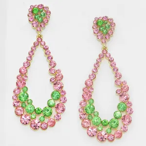 Big Pink Green Crystal Pageant Hoop Earrings | 3.75" | 294852