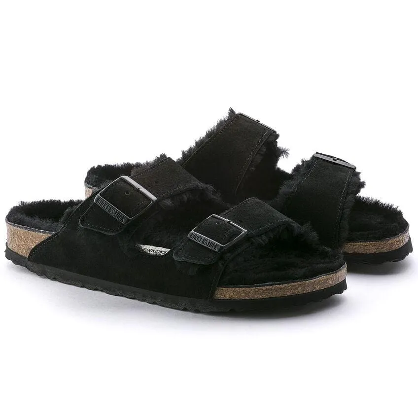 Birkenstock Arizona Black Shearling Sandal - Regular
