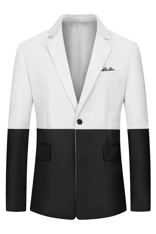 Black and White Notched Lapel 2 Piece Fancy Prom Suit