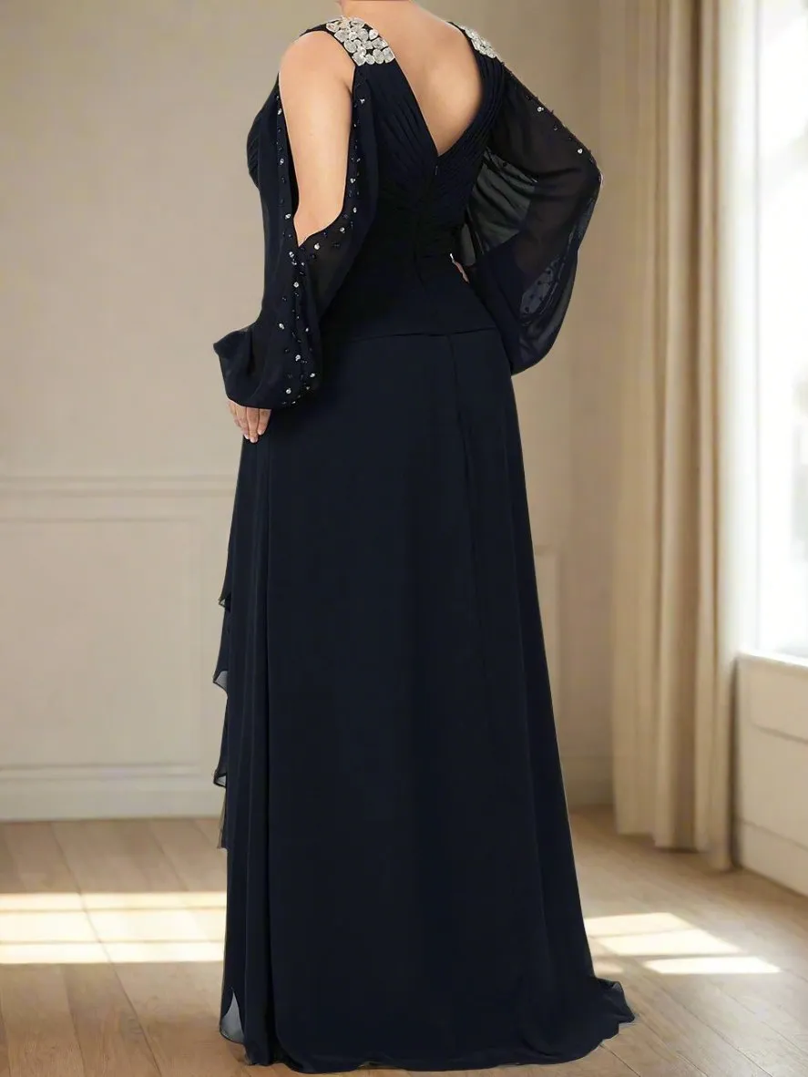 Black Chiffon A-Line Mother of The Bride Dresses with Rhinestones