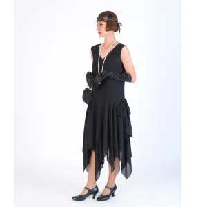 Black chiffon Great Gatsby party dress with handkerchief skirt