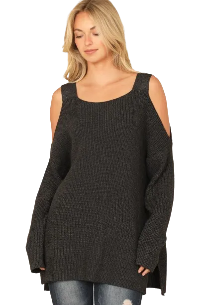 Black Cold Shoulder Knitted Sweater - Pack of 6