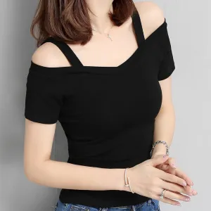 Black Cold Shoulder Solid Knit Top