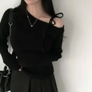 Black Cold Shoulder Tie Up Top