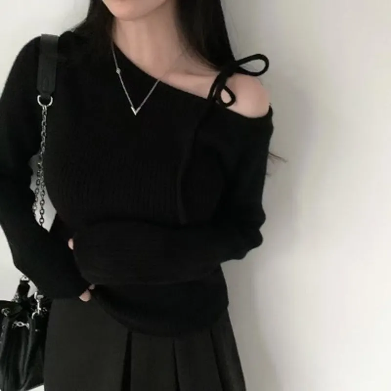 Black Cold Shoulder Tie Up Top