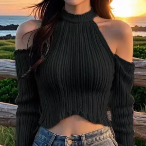 Black Cold Shoulder Top