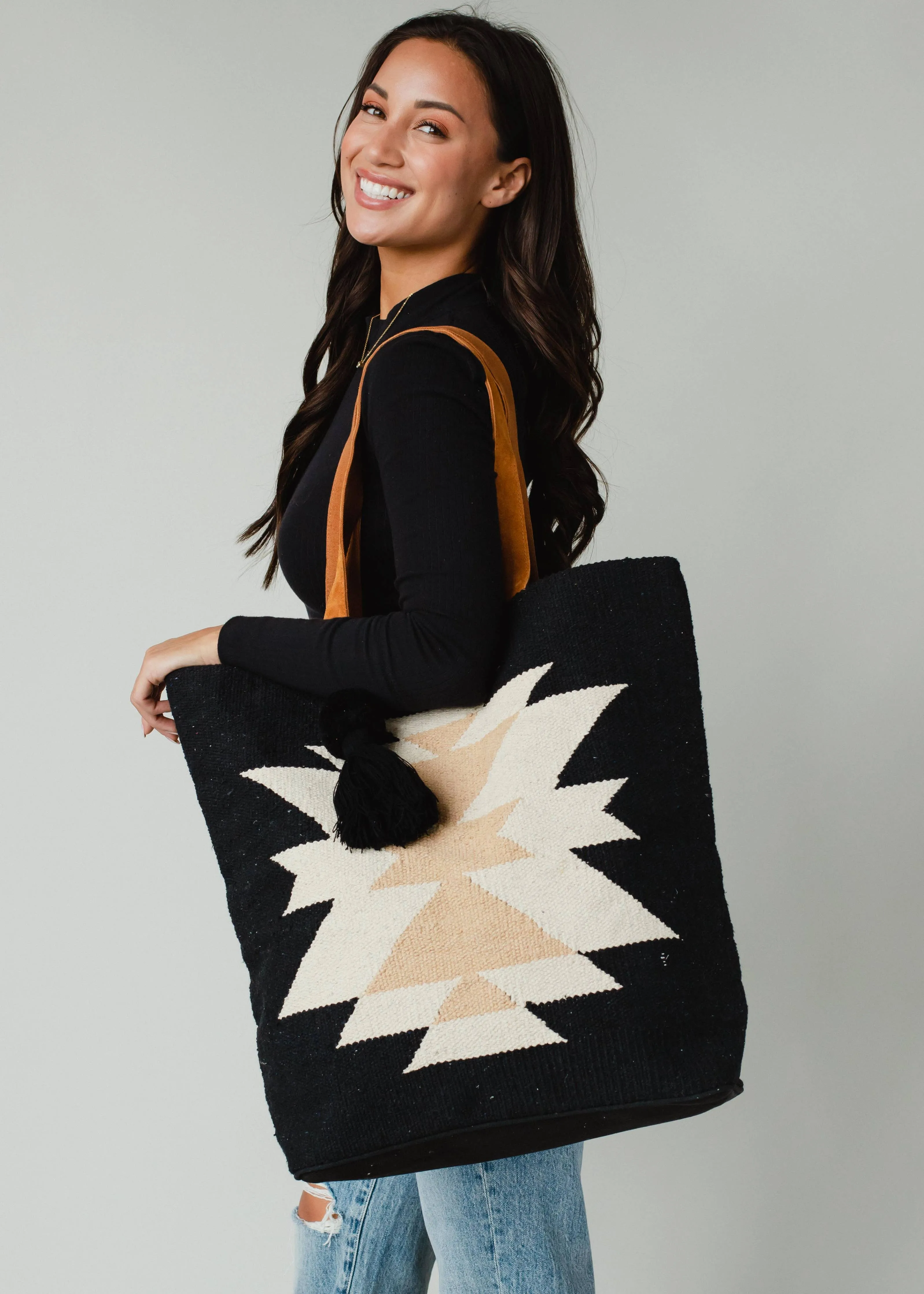 Black, Cream & Tan Aztec Tote
