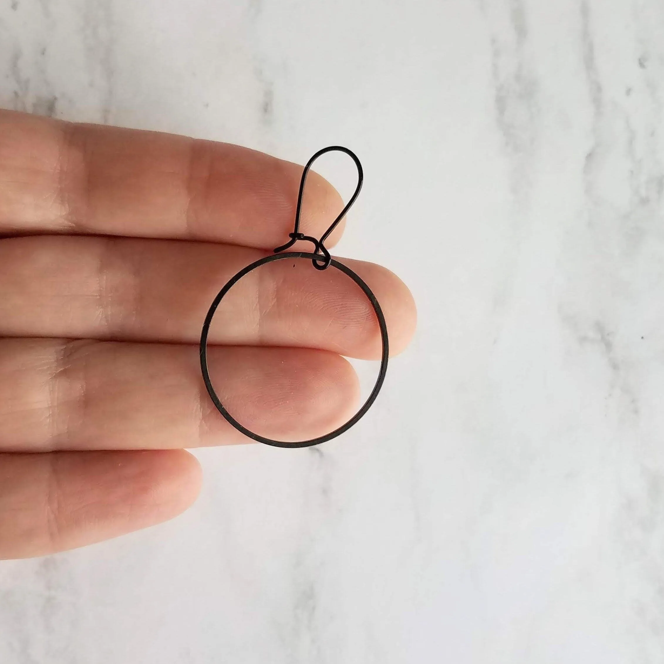 Black Hoop Earrings, black circle earring, black hoop earring, black open circle earring, black ring earring, thin black circle earring