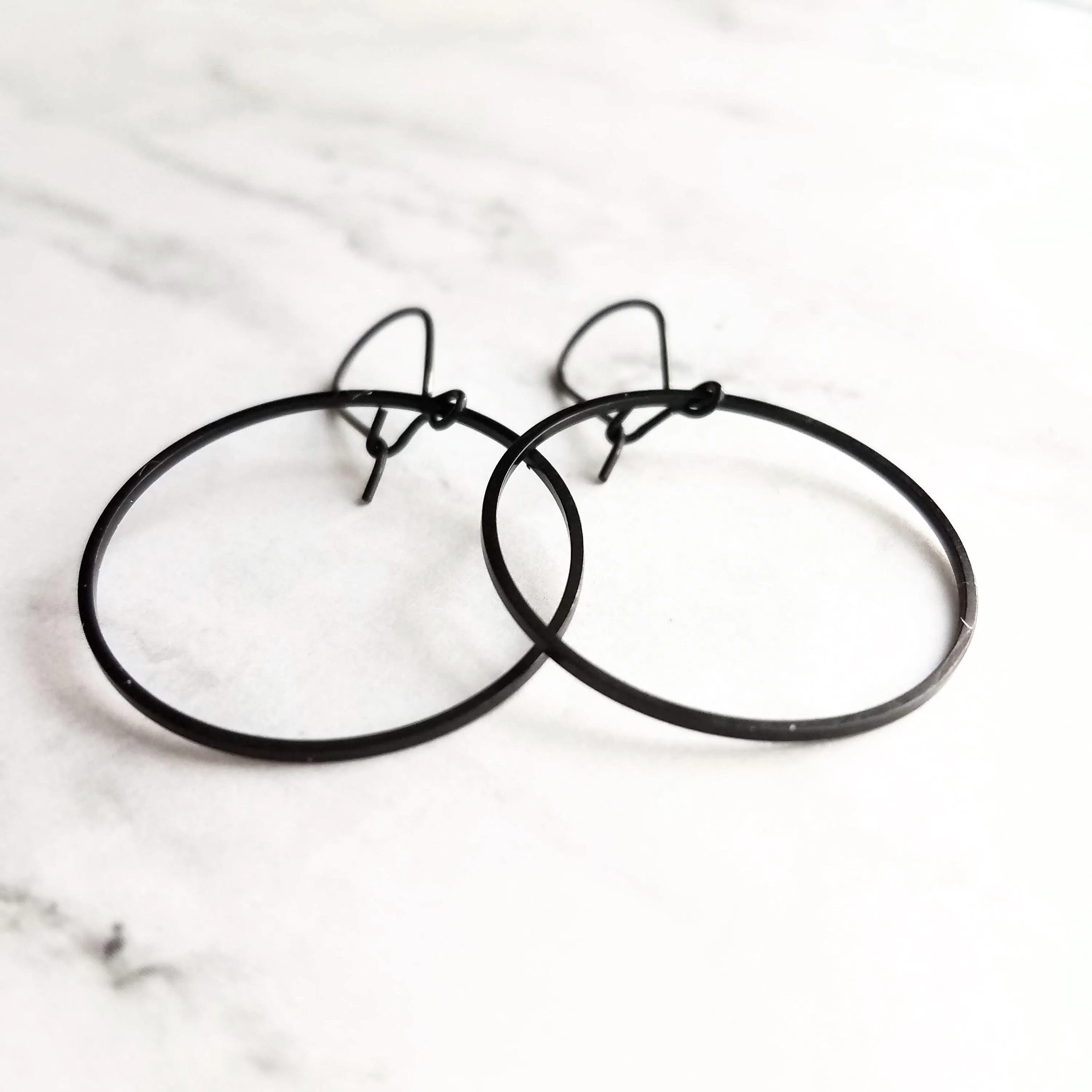 Black Hoop Earrings, black circle earring, black hoop earring, black open circle earring, black ring earring, thin black circle earring