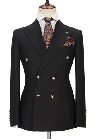 Black Men Suits Online Peak Lapel Blazer with Double Breasted