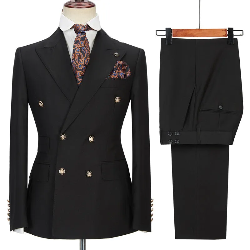 Black Men Suits Online Peak Lapel Blazer with Double Breasted