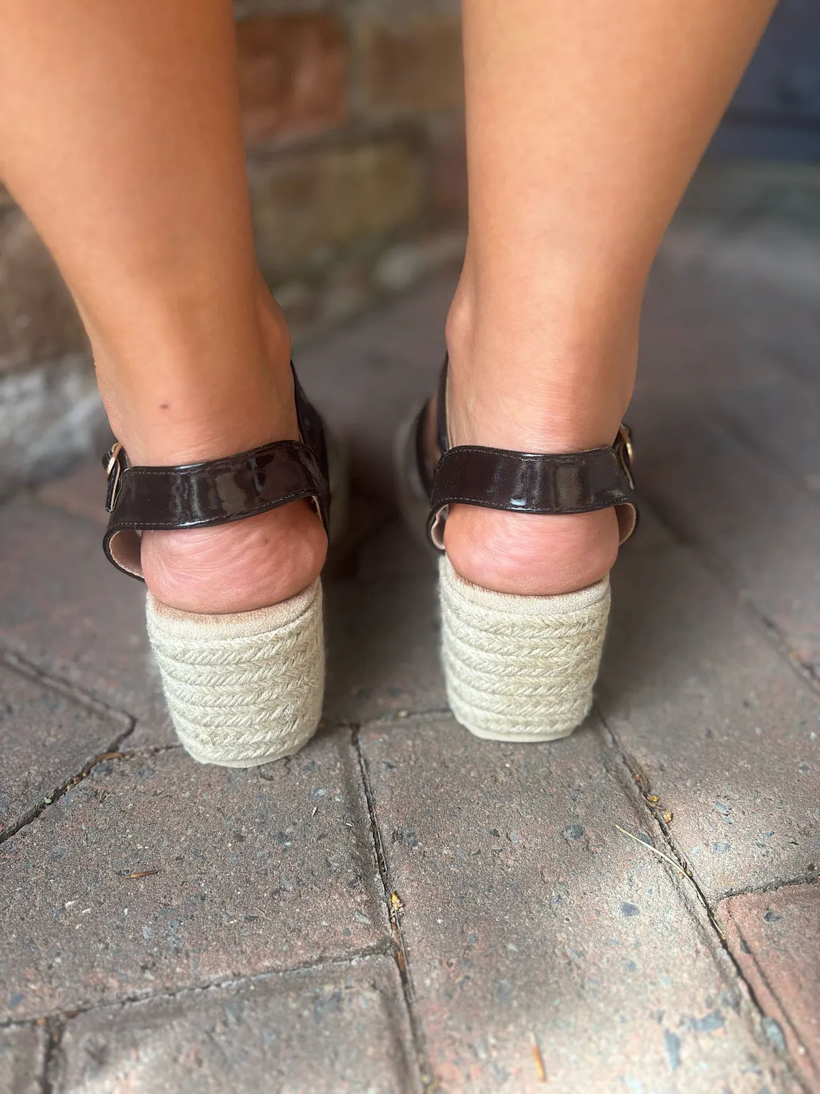 Black Patterned Weave Espadrille Wedge