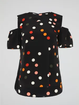 Black Polka Dot Cold Shoulder Top