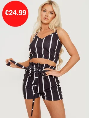 Black Striped Top & Shorts Co-Ord Set