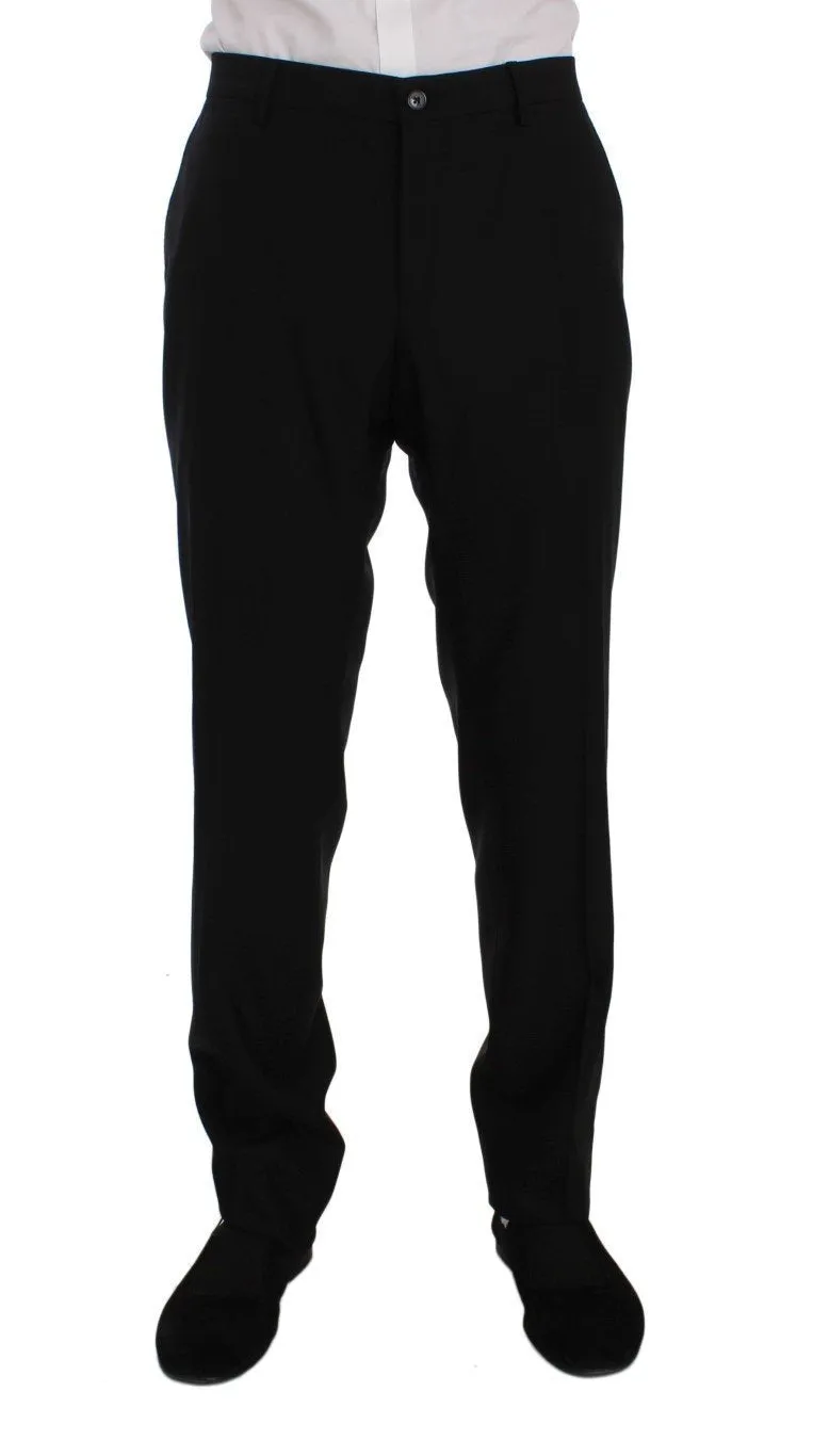 Black Wool Double Breasted 3 Piece Slim Suit