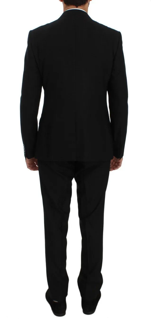 Black Wool Double Breasted 3 Piece Slim Suit