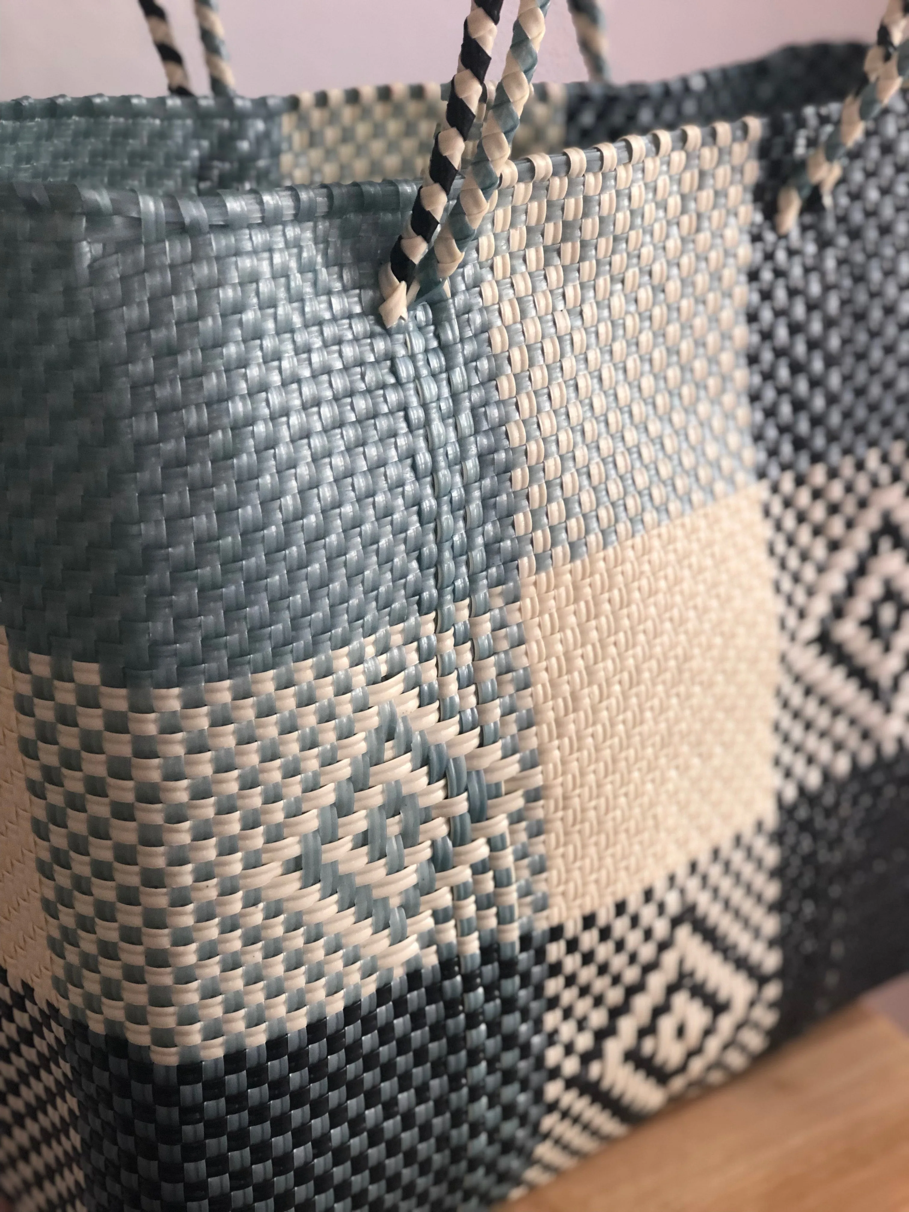 Blue, Black and Beige Woven Tote