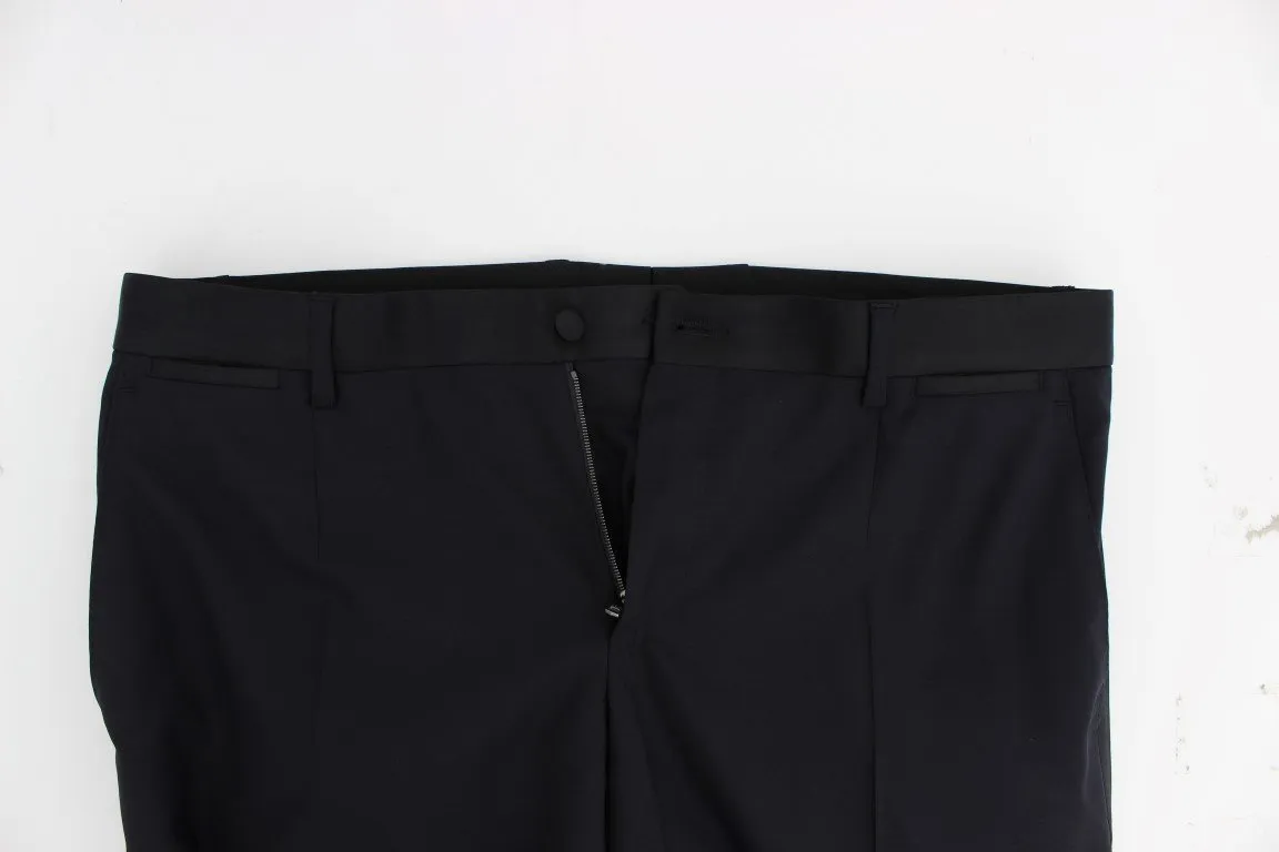 Blue Wool Silk 3 Piece Slim Suit Tuxedo