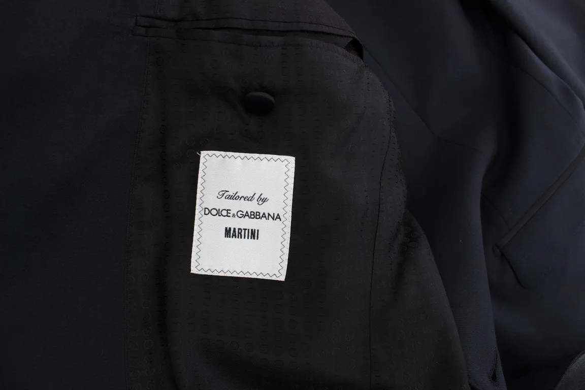 Blue Wool Silk 3 Piece Slim Suit Tuxedo