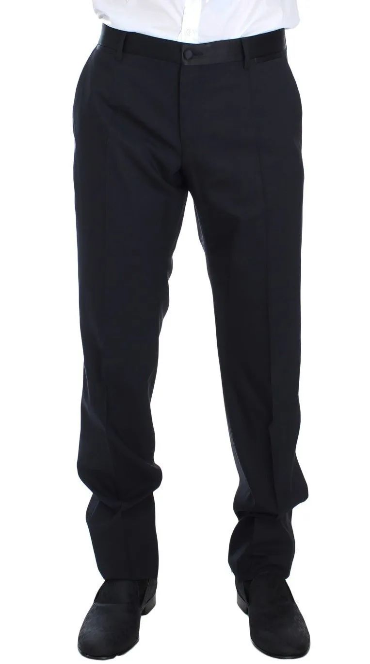 Blue Wool Silk 3 Piece Slim Suit Tuxedo