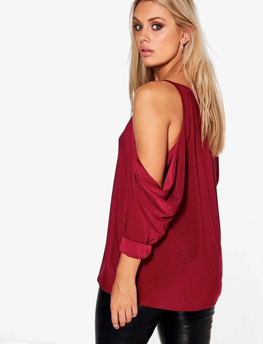 Boohoo Womens Plus Lace Trim V Neck Cold Shoulder Top Size 22 UK (New)