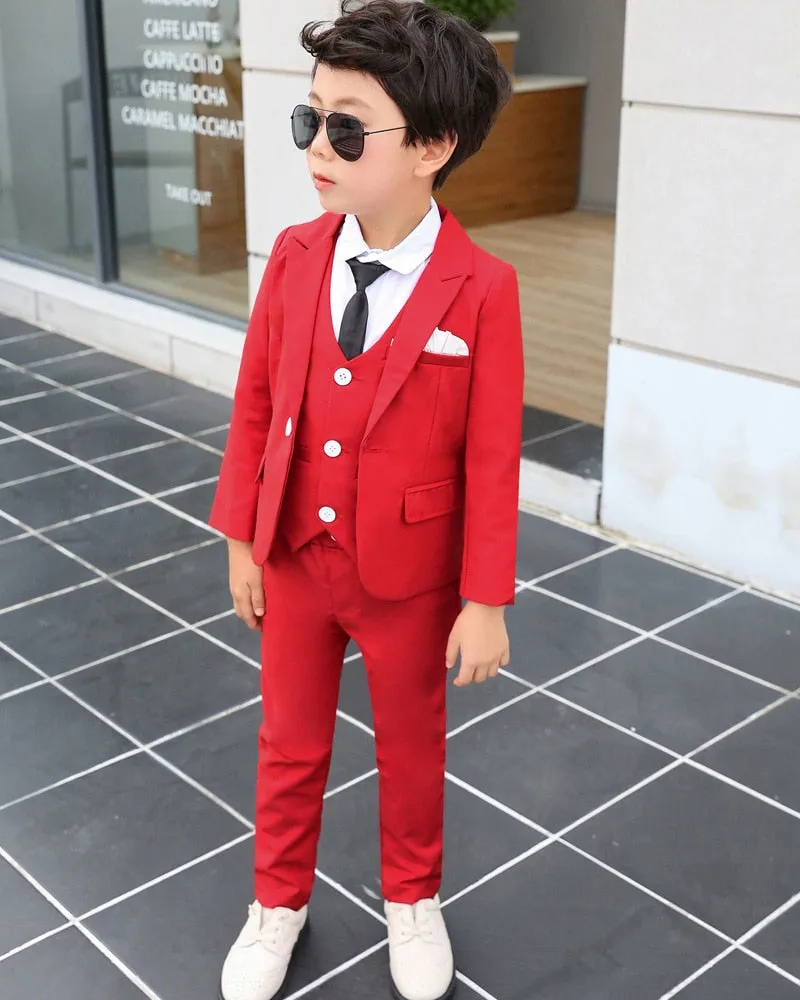 Boys 3pcs Slim Fit Classic Tuxedo Suits Blazer Vest Pants Sets