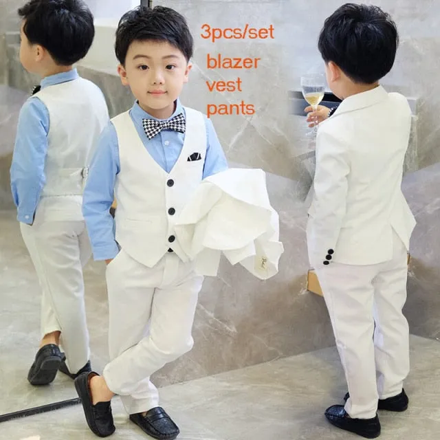 Boys 3pcs Slim Fit Classic Tuxedo Suits Blazer Vest Pants Sets