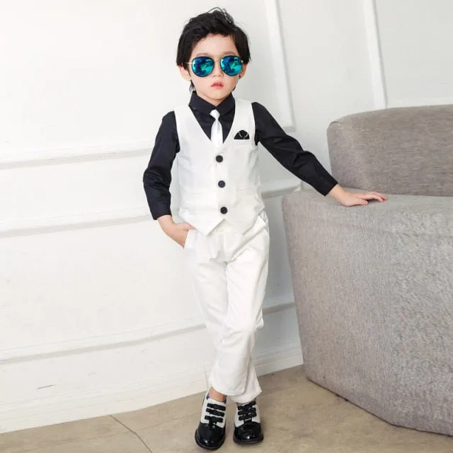 Boys 3pcs Slim Fit Classic Tuxedo Suits Blazer Vest Pants Sets