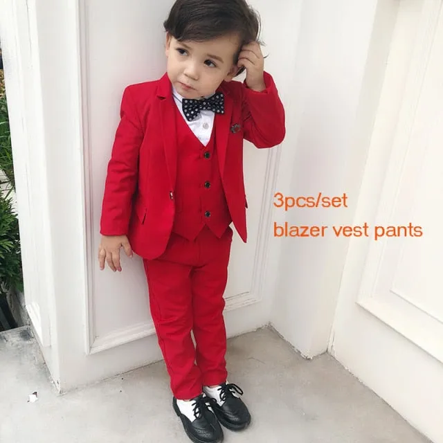 Boys 3pcs Slim Fit Classic Tuxedo Suits Blazer Vest Pants Sets
