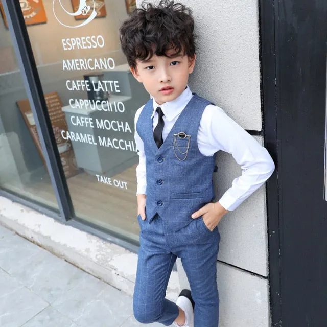 Boys 3pcs Slim Fit Classic Tuxedo Suits Blazer Vest Pants Sets