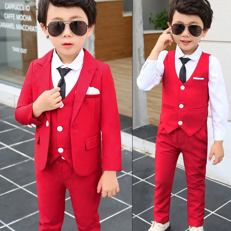 Boys 3pcs Slim Fit Classic Tuxedo Suits Blazer Vest Pants Sets