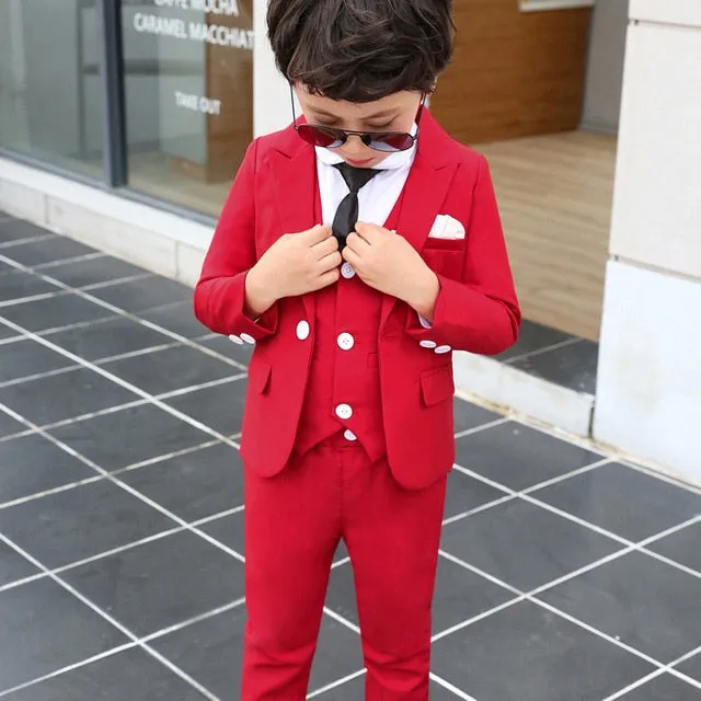 Boys 3pcs Slim Fit Classic Tuxedo Suits Blazer Vest Pants Sets