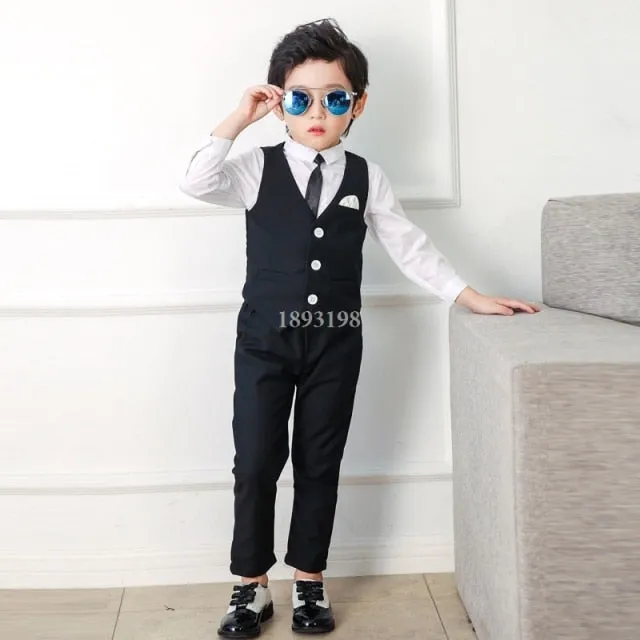 Boys 3pcs Slim Fit Classic Tuxedo Suits Blazer Vest Pants Sets