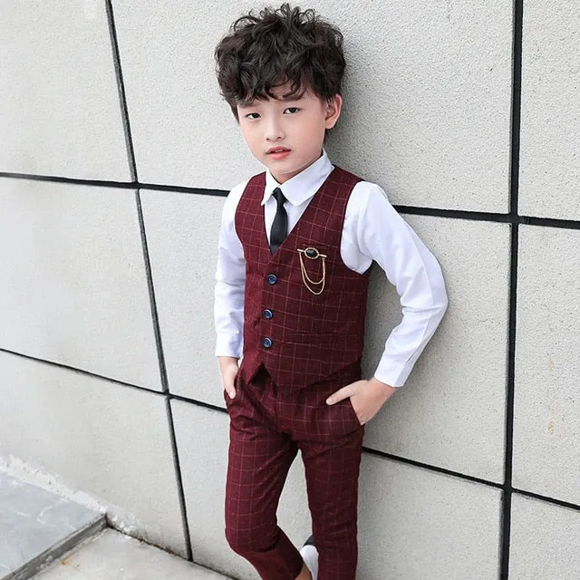 Boys 3pcs Slim Fit Classic Tuxedo Suits Blazer Vest Pants Sets