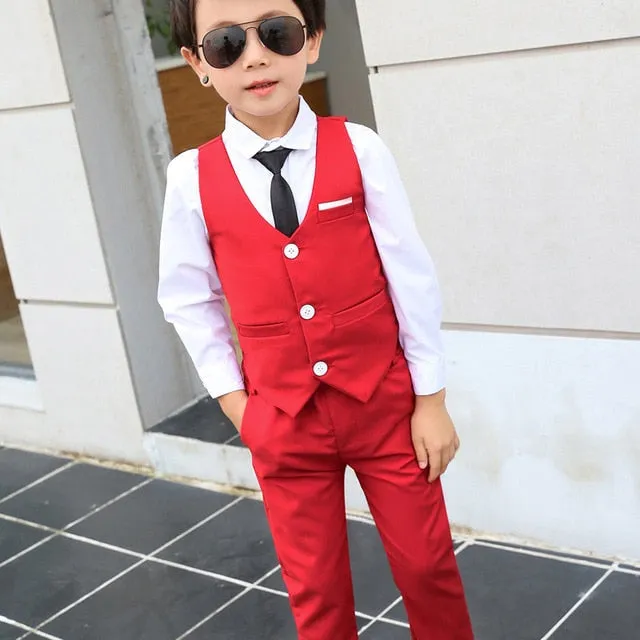 Boys 3pcs Slim Fit Classic Tuxedo Suits Blazer Vest Pants Sets