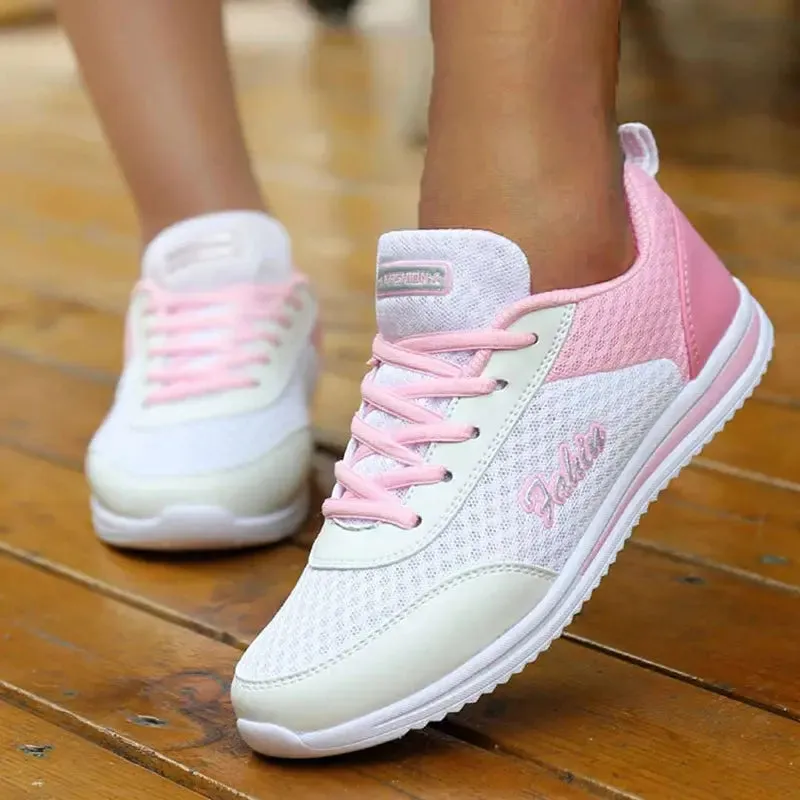 Breathable Sneakers For Women Fashion Solid Color Soft Women Sneakers Mesh Fabric Lace Up Woman Shoes Female Footwear