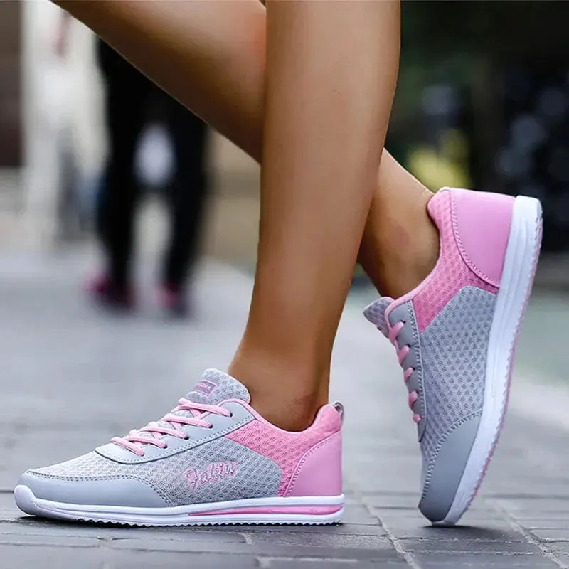 Breathable Sneakers For Women Fashion Solid Color Soft Women Sneakers Mesh Fabric Lace Up Woman Shoes Female Footwear