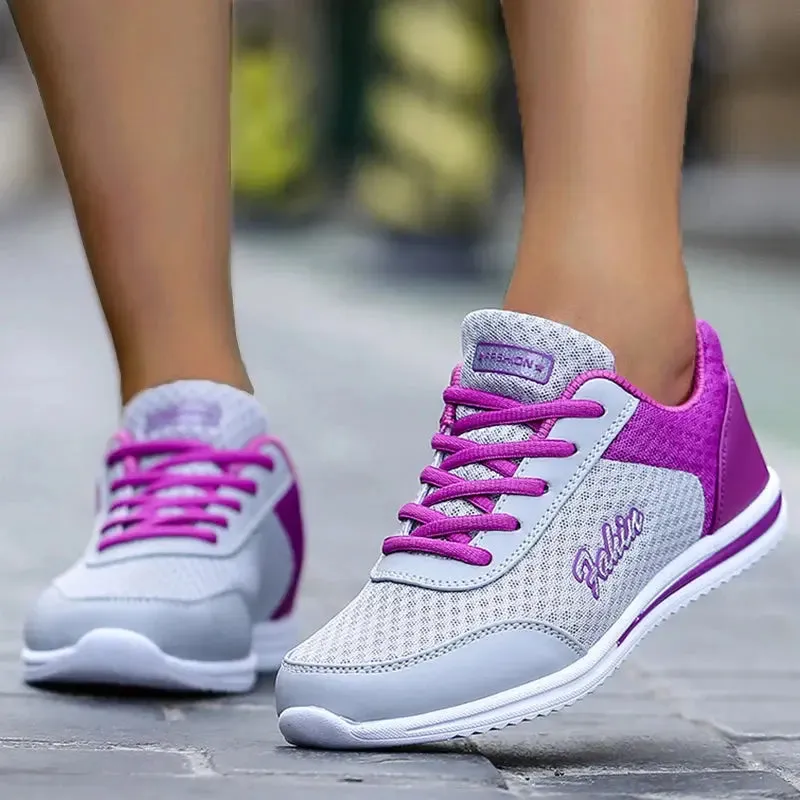 Breathable Sneakers For Women Fashion Solid Color Soft Women Sneakers Mesh Fabric Lace Up Woman Shoes Female Footwear