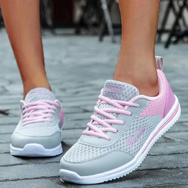 Breathable Sneakers For Women Fashion Solid Color Soft Women Sneakers Mesh Fabric Lace Up Woman Shoes Female Footwear