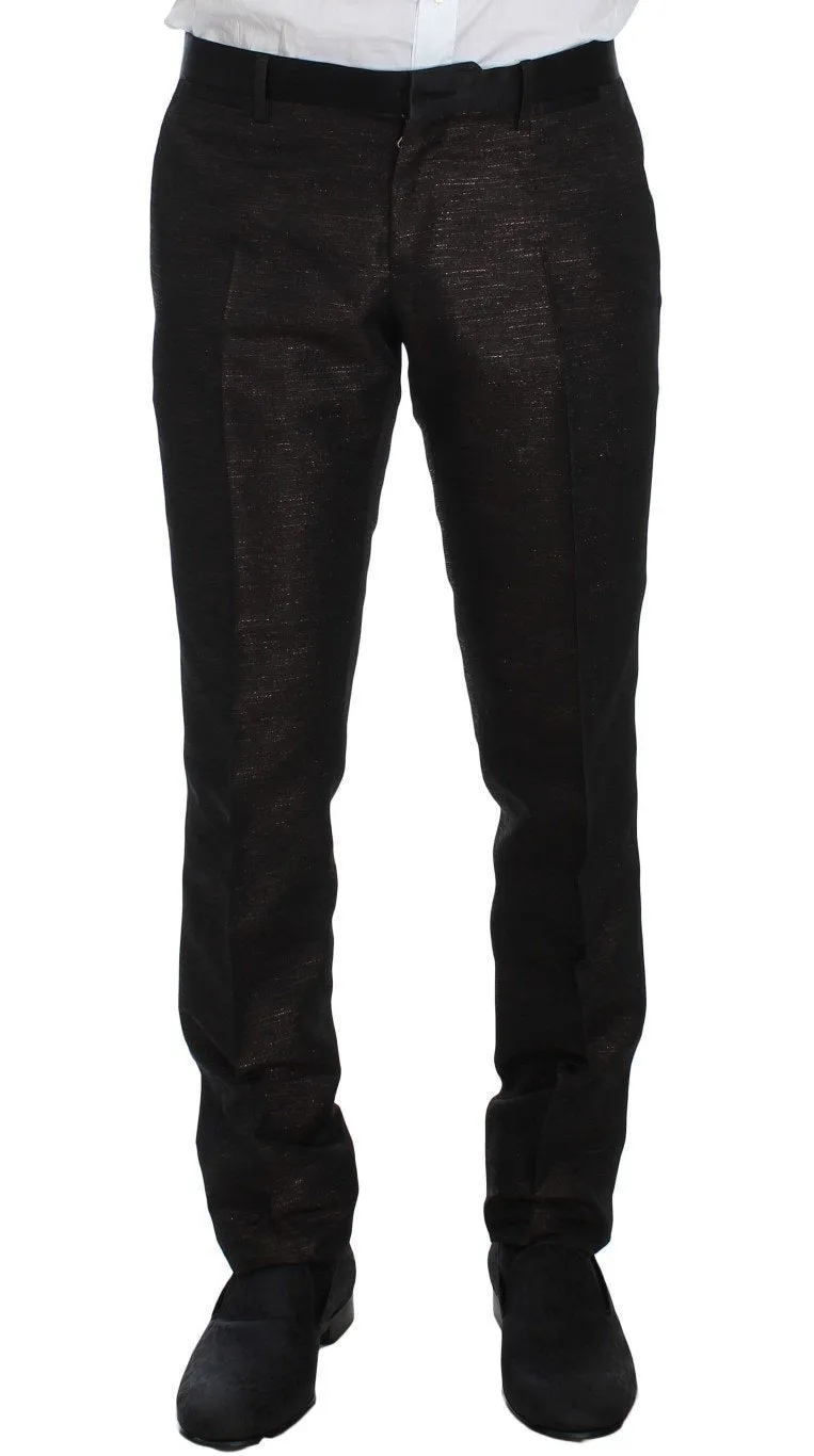 Brown Black Shiny 3 Piece Slim Suit Tuxedo