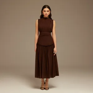 Brown Chiffon Ankle length Dress