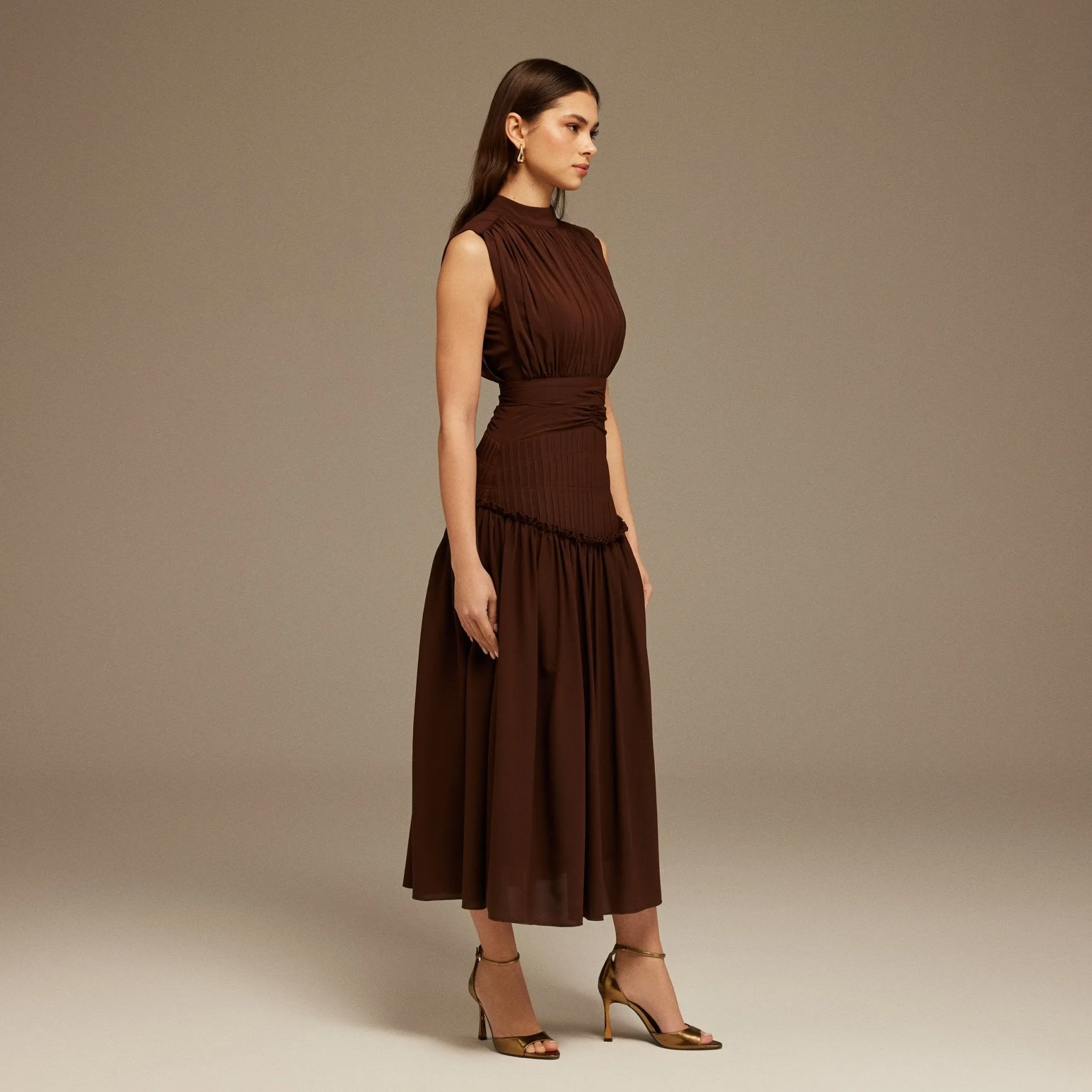 Brown Chiffon Ankle length Dress