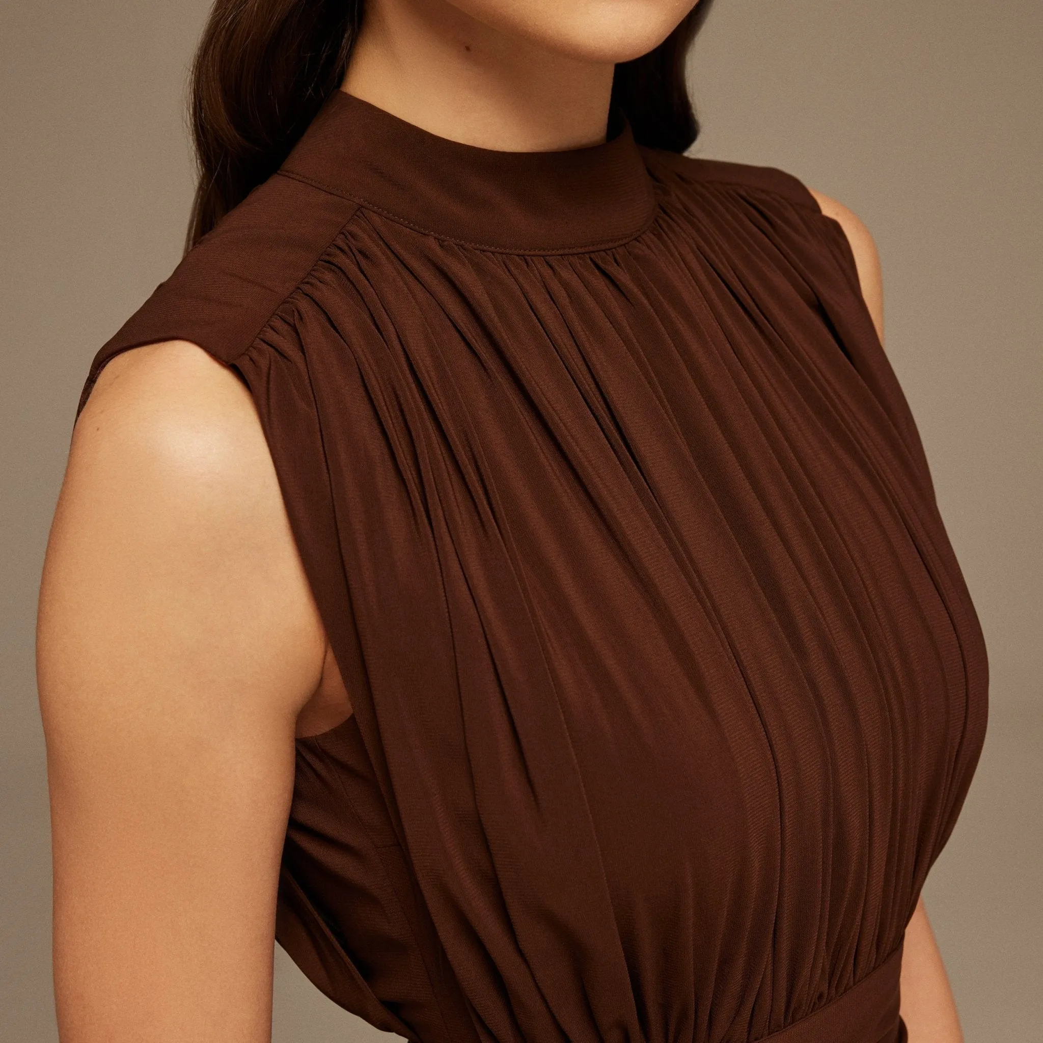 Brown Chiffon Ankle length Dress