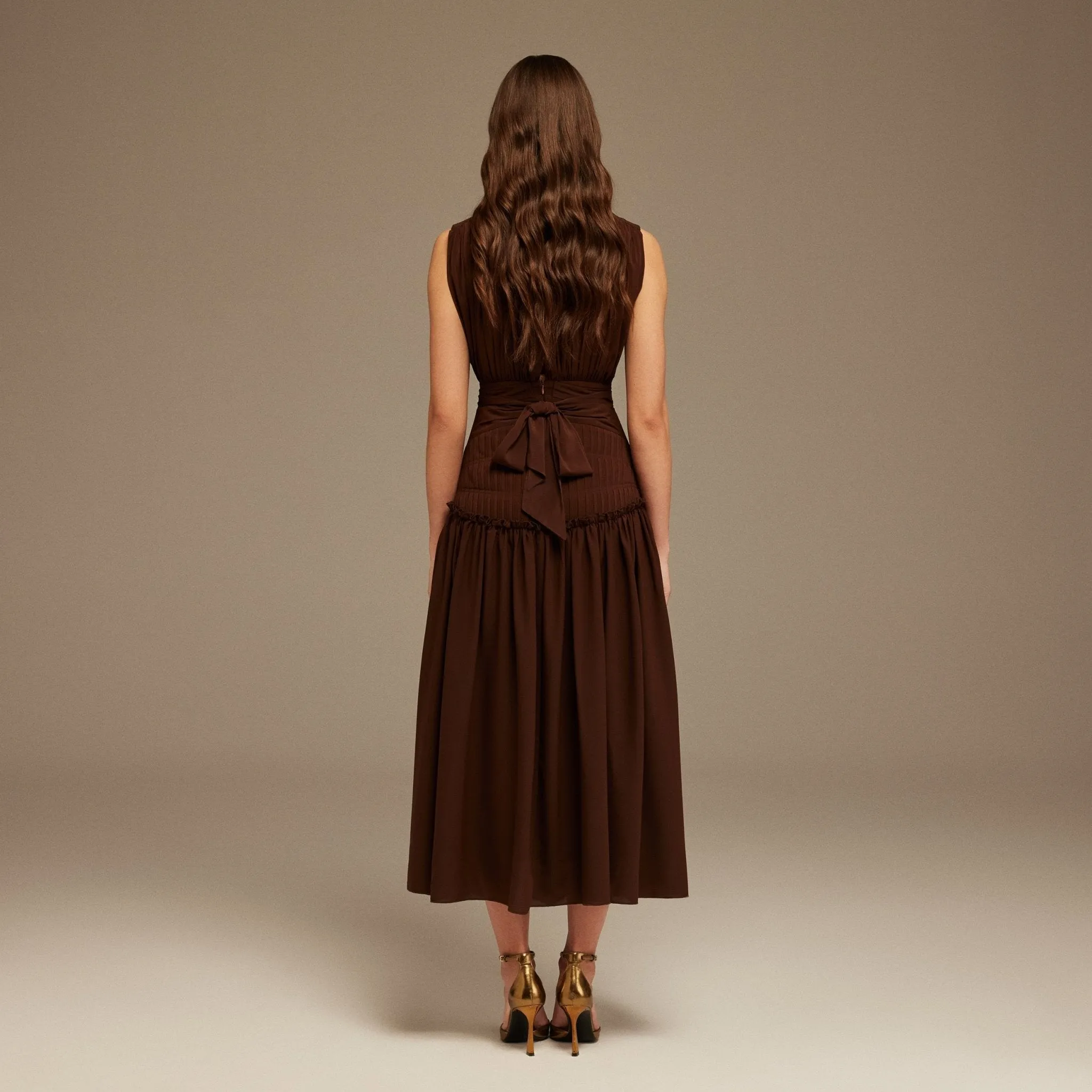 Brown Chiffon Ankle length Dress