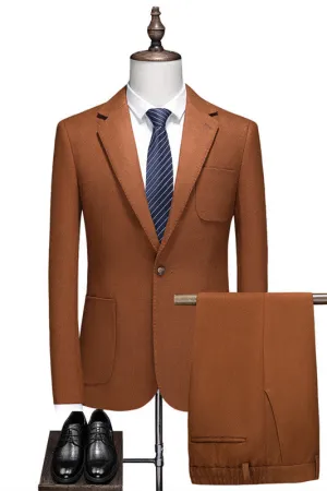 Brown One Button Prom Suits Notched Lapel Two Pieces Tuxedos Dinner Party