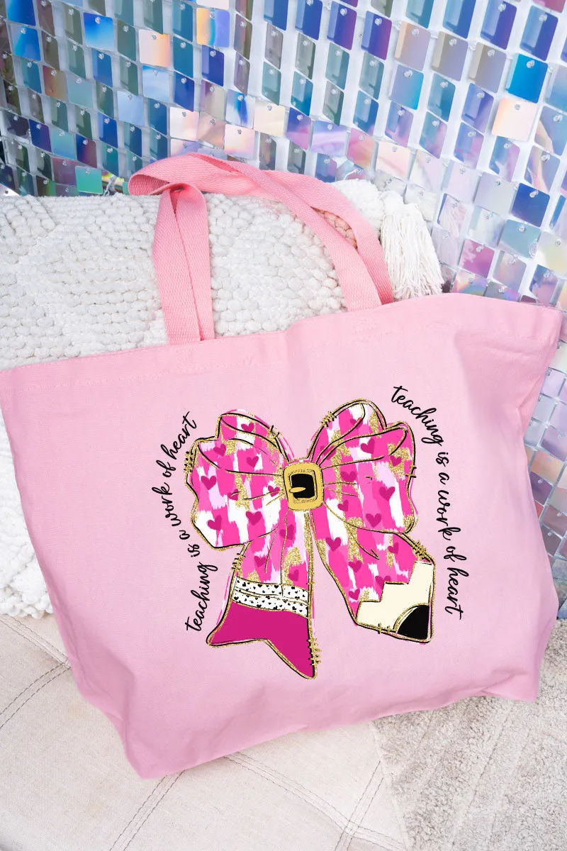 Brushed Teaching Is A Work Of Heart Canvas Jumbo Tote