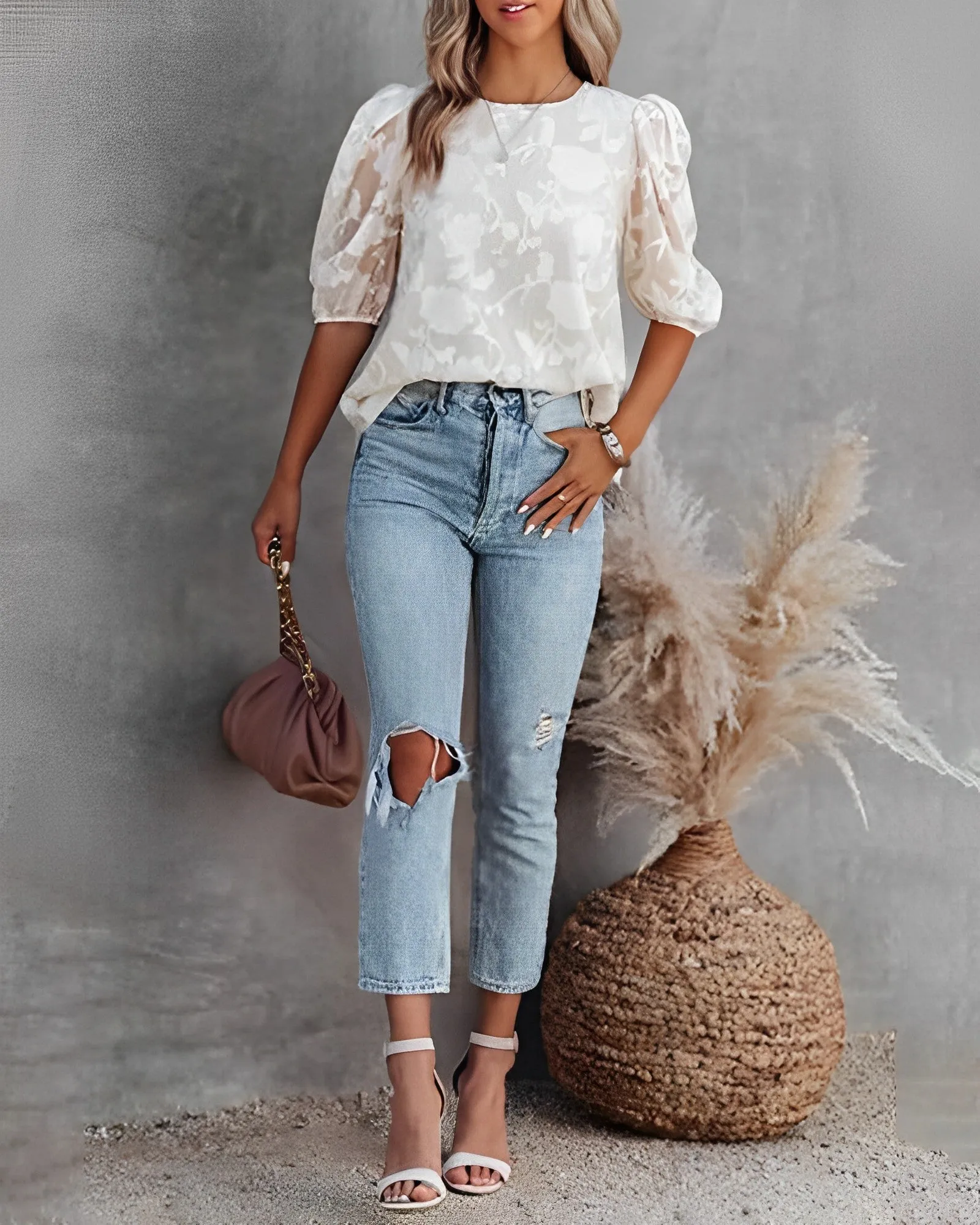 Brusilow® | Chiffon Shirt With Puff Sleeves